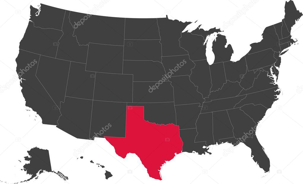 Map of Texas, USA.