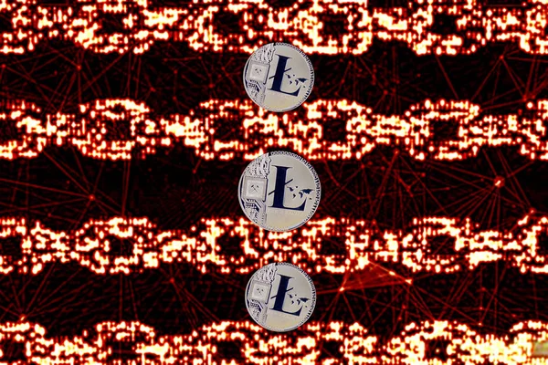 Blockchain kırmızı arka plan ile Litecoin