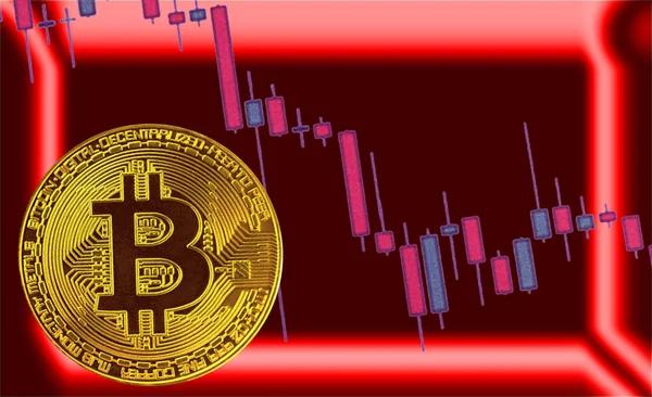 Bitcoin piros háttér — Stock Fotó