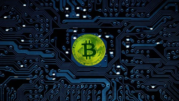 Altın Küçük Bitcoin Anakart Teknoloji — Stok fotoğraf