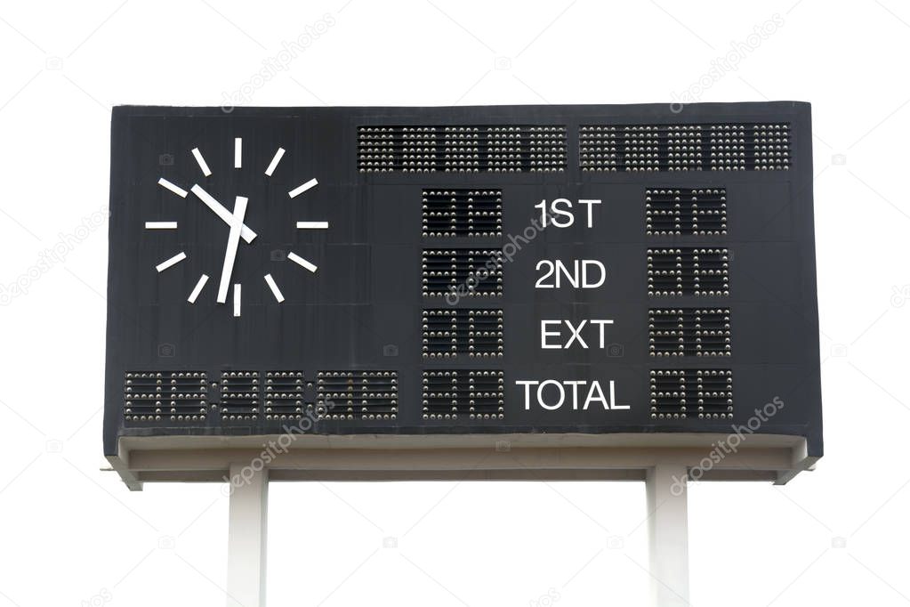 Scoreboard at soccer field isolated on white background. This ha