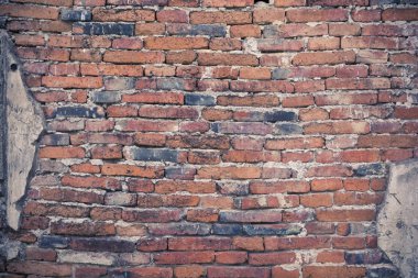 Arka plan için eski kırmızı tuğla duvarlar.