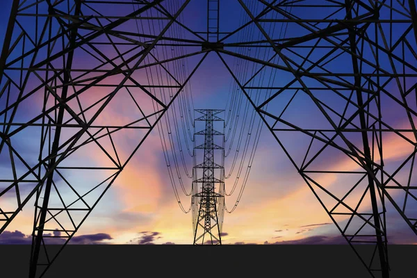 High voltage tower and Colorful sky. — Stock Photo, Image