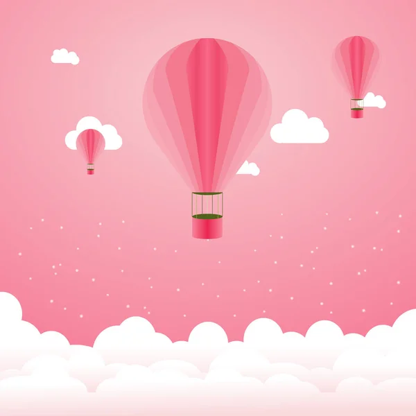 ピンクの風船がピンクの空に浮かんでいます。バレンタイングリーティングカード. — ストックベクタ