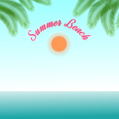 Günbatımı ve Mavi Gökyüzü ile Yaz Sahil Arkaplanı.