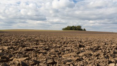 Bulutlu bir günde sürülmüş alan