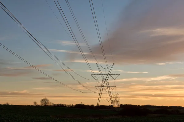 Power Pylon Sunset Fall — Stock Photo, Image