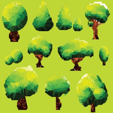 Vektör çokgen ağaçlar ve çam. Küçük resim