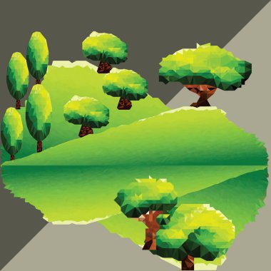 Ağaçlar dağ, poligonal yeşil yatay