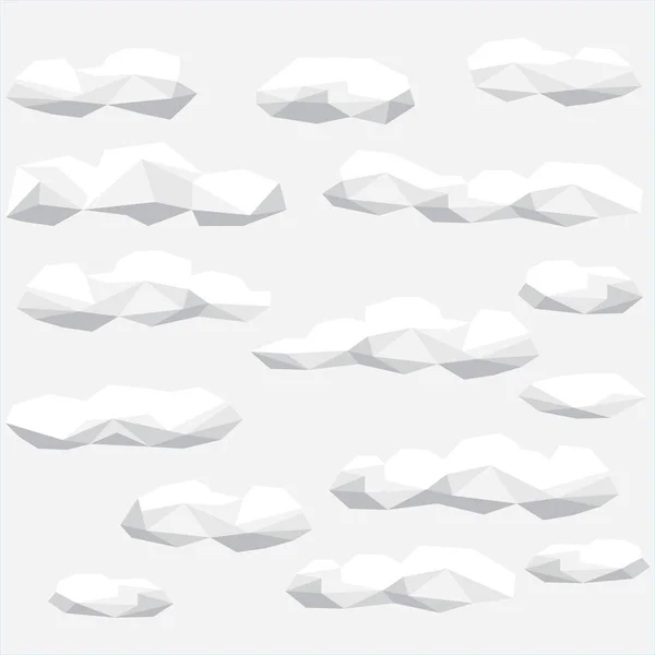 Polygon Cloud Collection, Low Poly Cloud Illustration Set — Stockvektor