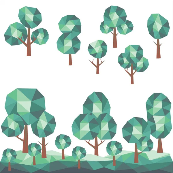 Ensemble d'arbres géométriques vectoriels bas poly vert — Image vectorielle