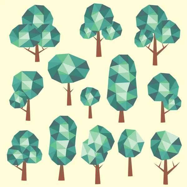 Vector geometric low poly green tree set — Stock Vector