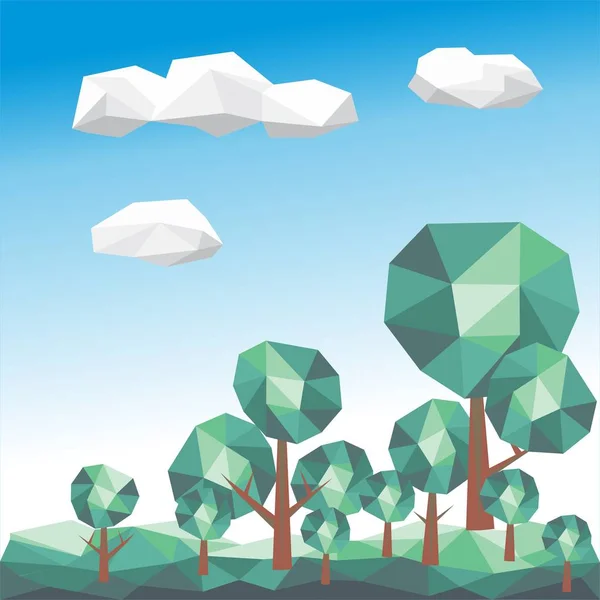 Векторное зеленое дерево и облака графический полигон — стоковый вектор