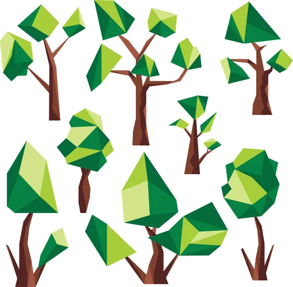 Low poly zielone drzewo obiektów clipart — Wektor stockowy