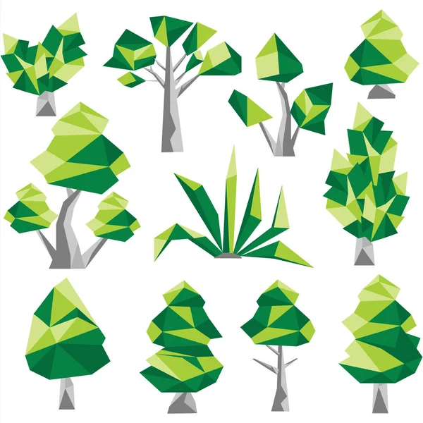 Zielony i szary drzewo obiektów clipart — Wektor stockowy