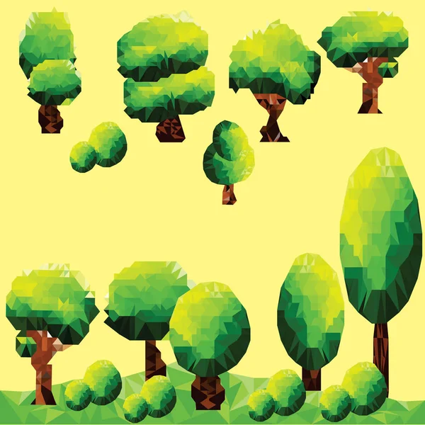 Abstrakte polygonale grüne Landschaft mit Bäumen — Stockvektor