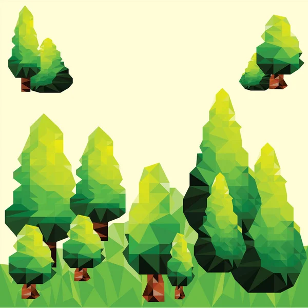 Абстрактный многоугольный зеленый пейзаж с соснами — стоковый вектор