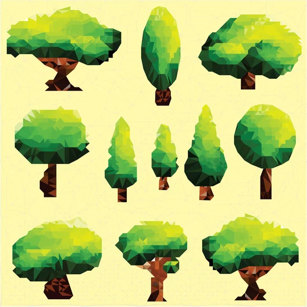 Árboles poligonales vectoriales y pino. Clip art — Vector de stock