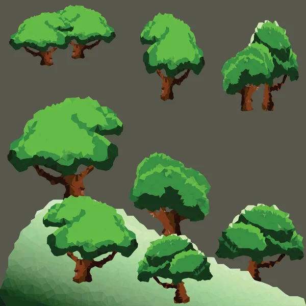 Векторні багатокутні дерева і сосна в лісі — стоковий вектор