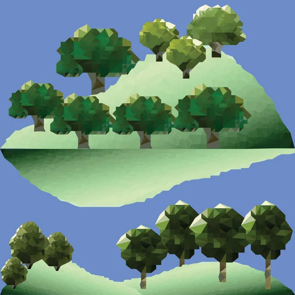 Polygones dans la forêt. Paysage de montagne vert . — Image vectorielle