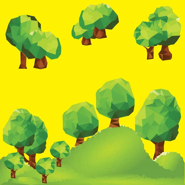 Paisaje verde poligonal abstracto con árboles en la montaña — Vector de stock