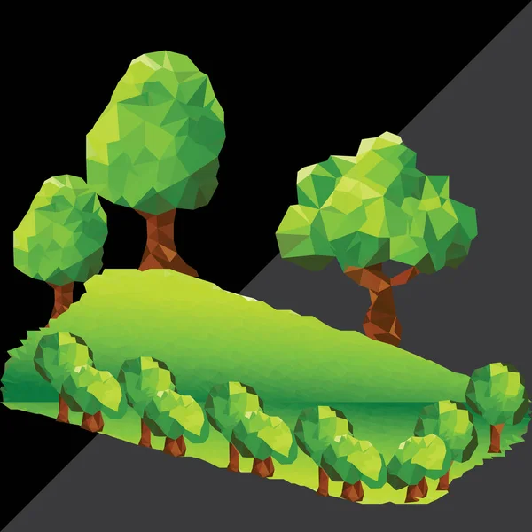 Astratto paesaggio verde poligonale con alberi sulla montagna — Vettoriale Stock