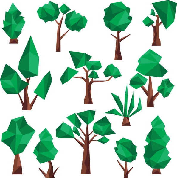 Vettore astratto basso poli alberi set Clip Art — Vettoriale Stock