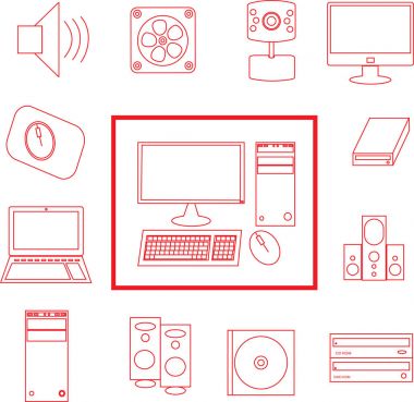 Kırmızı ve beyaz vektör bilgisayar Icon set