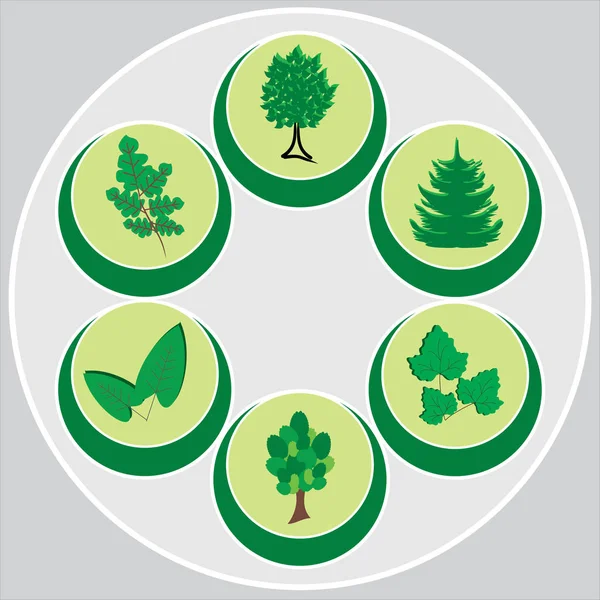 Umweltzeichen mit Baum, Kiefer, Blatt und Blume — Stockvektor