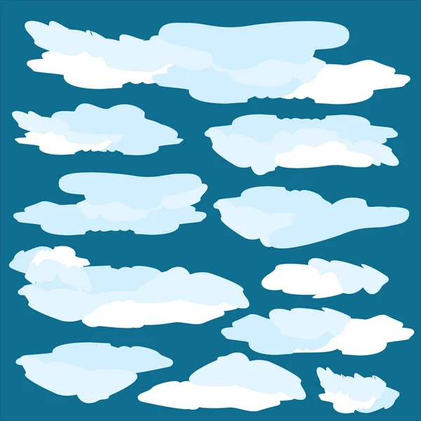 Vektor Farbe Illustration Wolken mit dunkelblauem Hintergrund. Wolkenvektorsatz. — Stockvektor