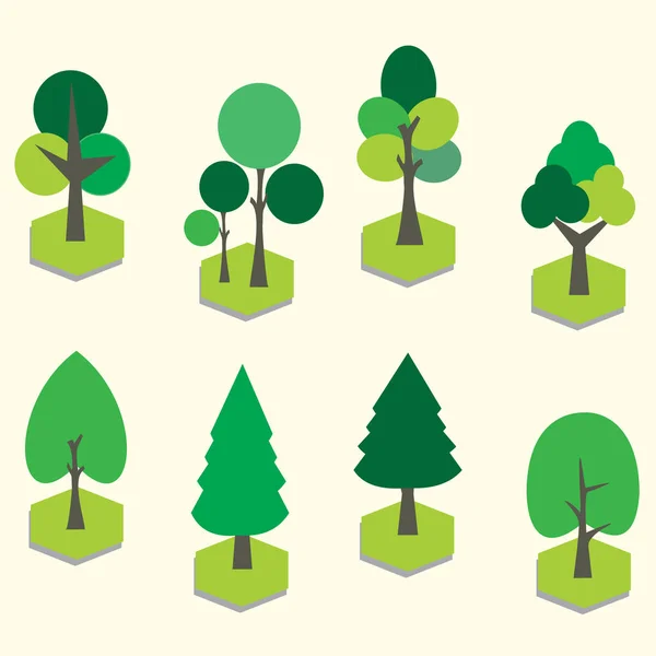 Conjunto gráfico vectorial con árbol. Clip 3D Arte — Vector de stock