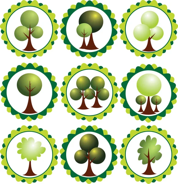 Ensemble d'étiquettes avec des arbres — Image vectorielle
