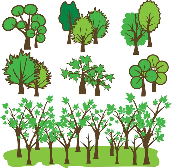 Árboles abstractos vectoriales en paisaje verde. Clip art — Vector de stock