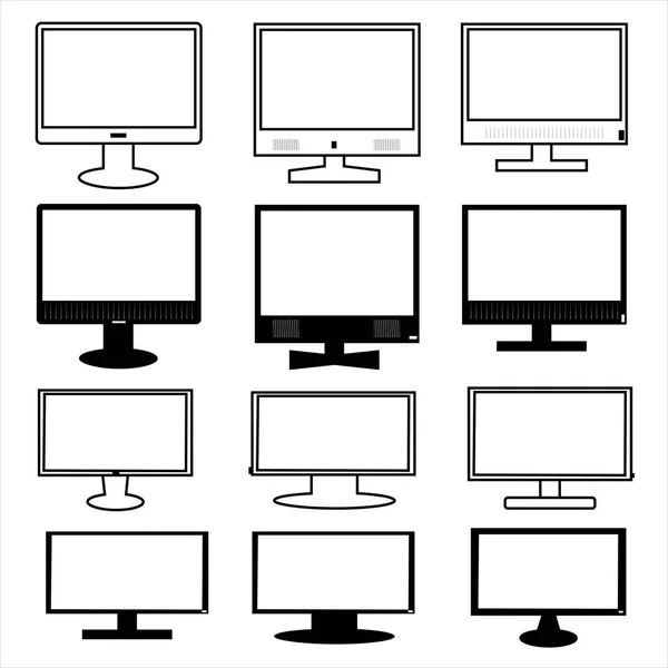 Gráfico vetorial. Conjunto de ícones de monitor preto e branco —  Vetores de Stock
