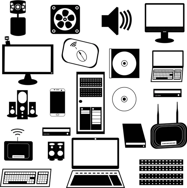 Vektör grafiği. Bilgisayar siyah beyaz Icon set
