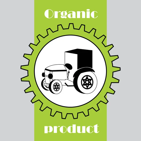 Traktör ile organik gıda etiketi. Dişli kavramsal. — Stok Vektör