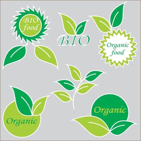 Étiquette ou logo avec produit biologique. Symbole ou signes écologiques . — Image vectorielle
