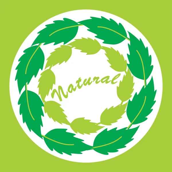 Natural logo with green leaves in circle — Stock Vector