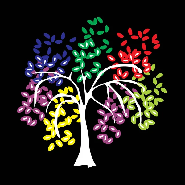 Ein Baum mit farbigen Blättern auf schwarzem Hintergrund — Stockvektor