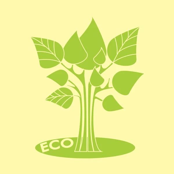 Konsep Eco. Vektor abstrak pohon dengan daun hijau - Stok Vektor