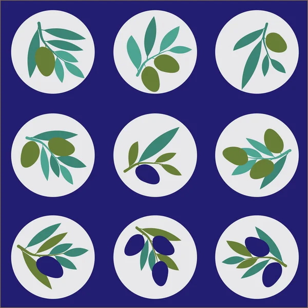Logo, étiquette, signes avec illustration de branche d'olives — Image vectorielle