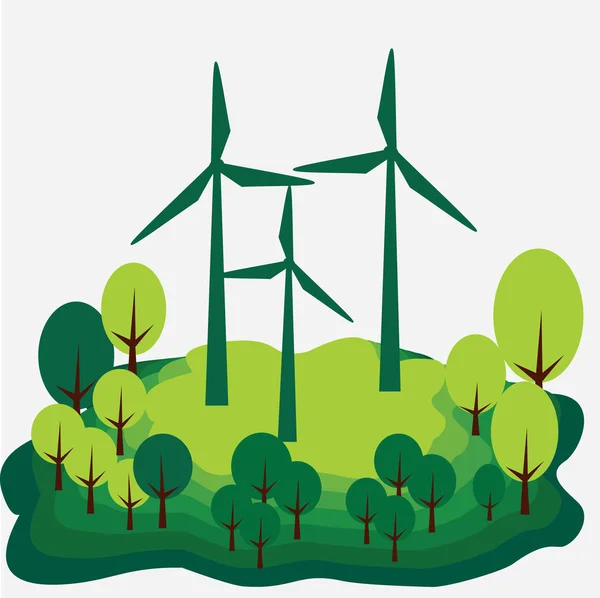 Eko - concetto di energia e idea di ecologia. Parco eolico — Vettoriale Stock