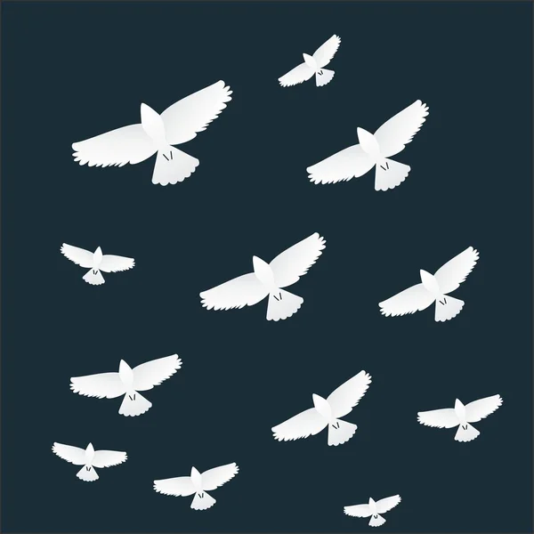 Troupeau d'oiseaux en vol. Fond nocturne — Image vectorielle