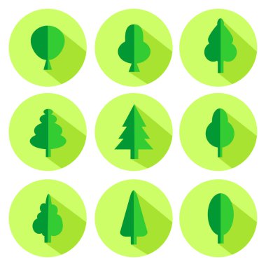 yeşil ağaçlar modern daire işareti gölgeler simgelerin ayarlamak