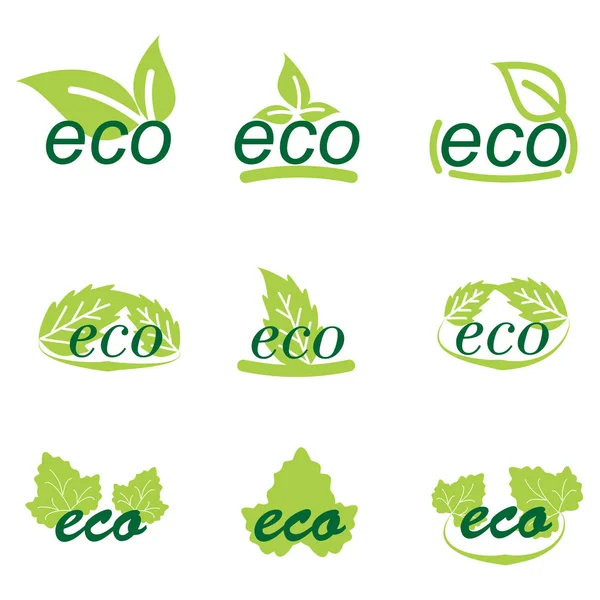 Conjunto de ícones de ecologia ou logotipos com folhas verdes — Vetor de Stock