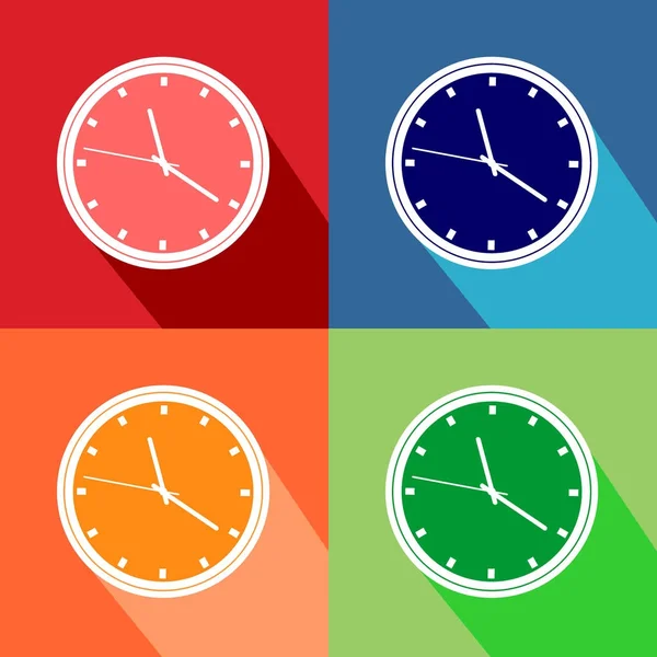 Icône vectorielle horloge avec ombre longue . — Image vectorielle