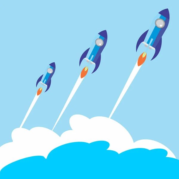 Illustration vectorielle plate de fusée dans les nuages. Concept d'entreprise de start-up . — Image vectorielle