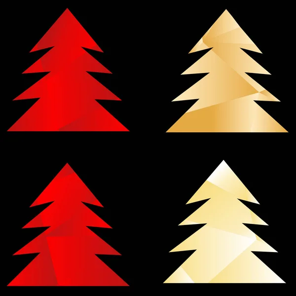 Goldene und rote polygonale Weihnachtsbäume auf schwarzem Hintergrund. — Stockvektor