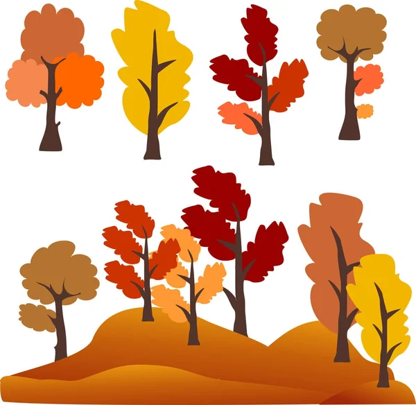 Φθινοπωρινό δέντρο εικόνες Clip Art. Εικονογράφηση διάνυσμα. — Διανυσματικό Αρχείο