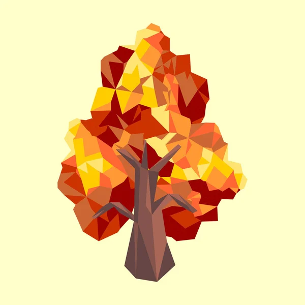 Arbre d'automne polygonal avec fond jaune . — Image vectorielle